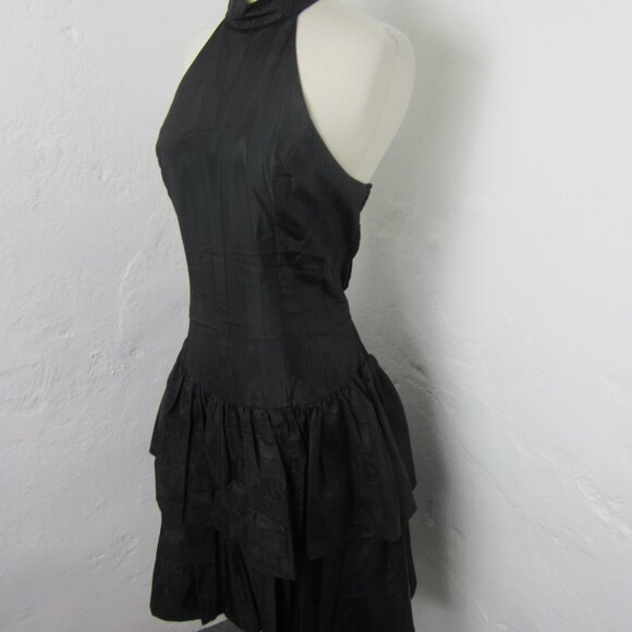 Vintage 70s Positively Ellen Dress Black Taffeta Drop Waist Collared Size 11/12 - Picture 5 of 8